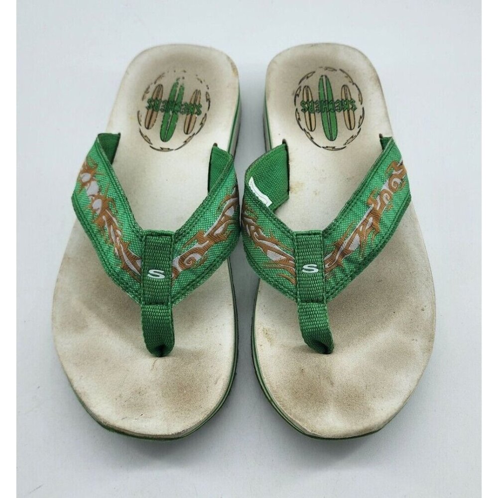 Vintage Skechers Y2K Women's Thong Sandals Flip Flops Surf Green Design Size 8